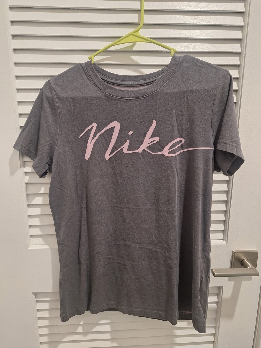 Nike Grey Short Sleeve Tee with Pink Script Logo
